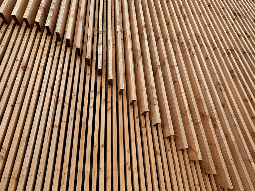 Détail du relief et des ombres du bardage en lames de bois verticales