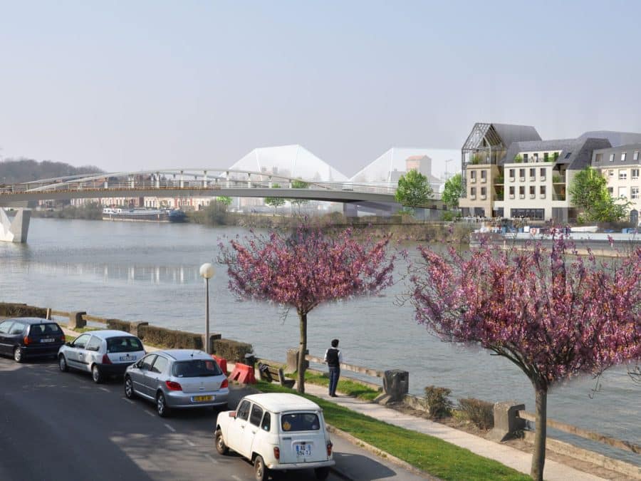 Projet de logements de la ZAC des 2 Rives vu depuis la rive gauche de l'Oise, à Margny-lès-Compiègne