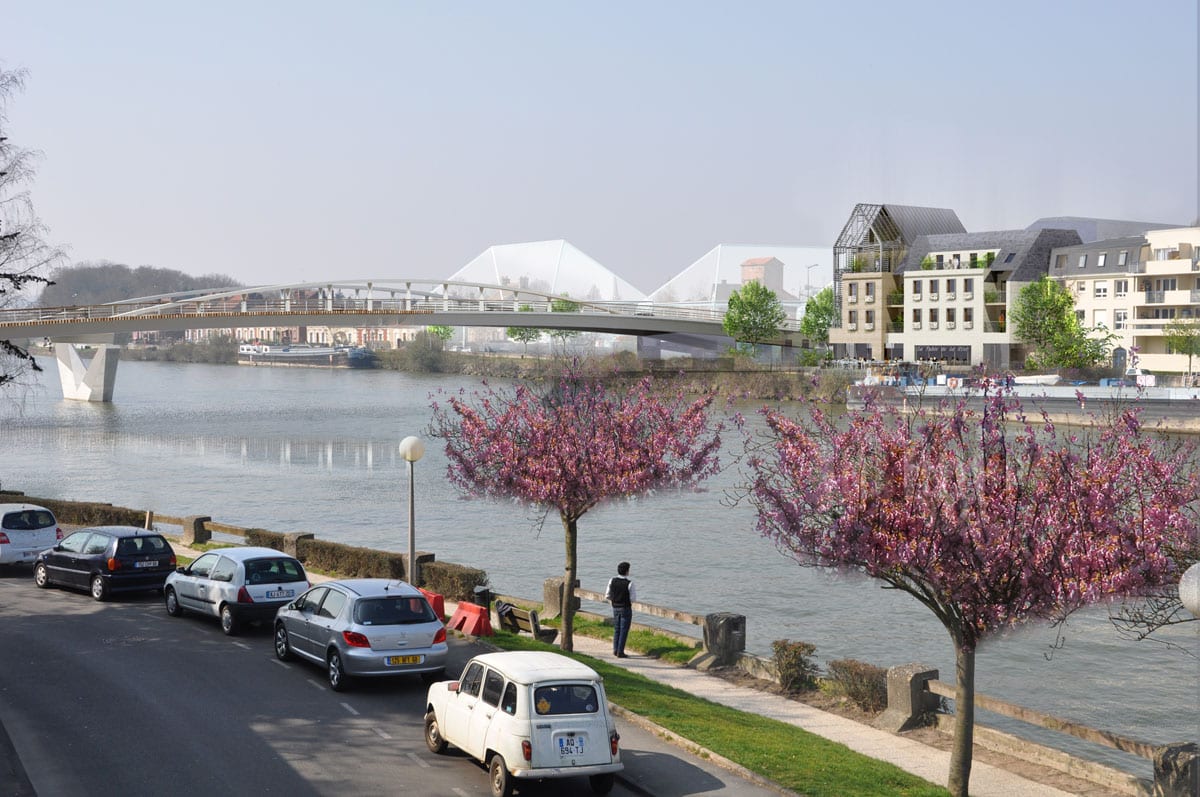 Projet de logements de la ZAC des 2 Rives vu depuis la rive gauche de l'Oise, à Margny-lès-Compiègne